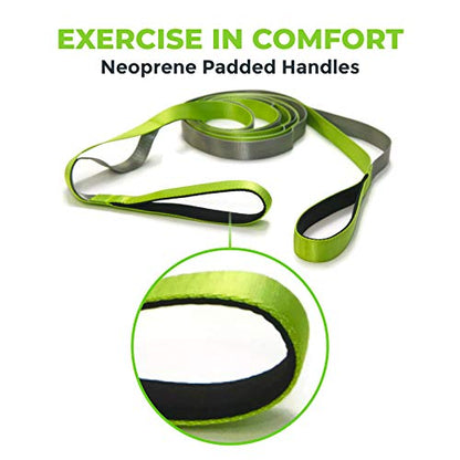 Stretching Strap for Physical Therapy, 12 Multi-Loop Stretch Strap 1" W x 8' L, Neoprene Handles, Physical Therapy Equipment, Yoga Straps for Stretching, Leg Stretcher. - color: Green/Grey