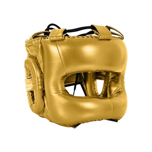 Adjustable Boxing Headgear with Full Coverages Protections Easy Liners Kickboxing Helmet for Athletes Present Muay Thai Helmet - color: gold