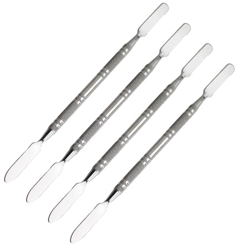 TAODAN 4PCS 160mm Silver Stainless Steel Spatula Double Ended Laboratory Scraper Mini Metal Embossing Rod Foundation Tint Bar Suitable for Classrooms and Plants