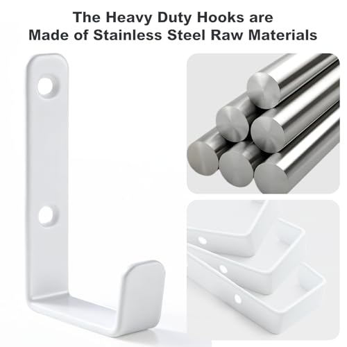 Heavy Duty Hooks, Stainless Steel Hooks for Hanging, Wall Mount Hook, Coat Hook, Wall Hooks Towel Hook Garage Holder Screw Hanger, Utility Hooks, 6 Pack (White) - color: White