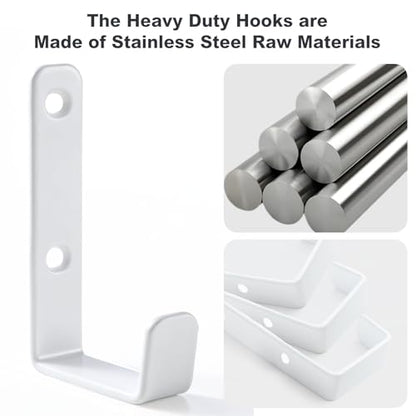 Heavy Duty Hooks, Stainless Steel Hooks for Hanging, Wall Mount Hook, Coat Hook, Wall Hooks Towel Hook Garage Holder Screw Hanger, Utility Hooks, 6 Pack (White) - color: White