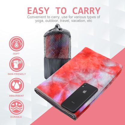 Eunzel Non Slip Hot Yoga Mat Towel with Grip Dots, 72" x 24" - color: Red & Gray