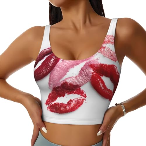 Lipstick Display Printed Women's Sports Tank top with Removable Chest Pads for Fitness