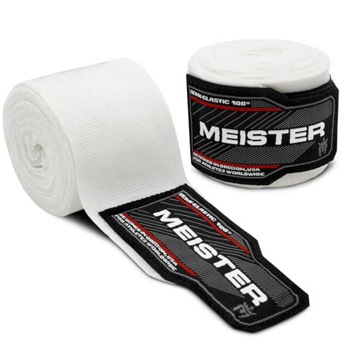 Meister Junior 108" Semi-Elastic Hand Wraps for MMA & Boxing (Pair) | Premium cotton/spandex blend, sized for kids, women and smaller hands for boxing, MMA and Muay Thai - color: White