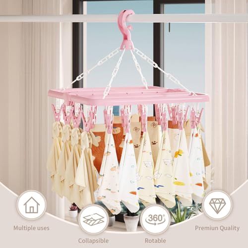 Laundry Drying Rack with 32 Clips, Foldable, Light Blue - color: Light Blue