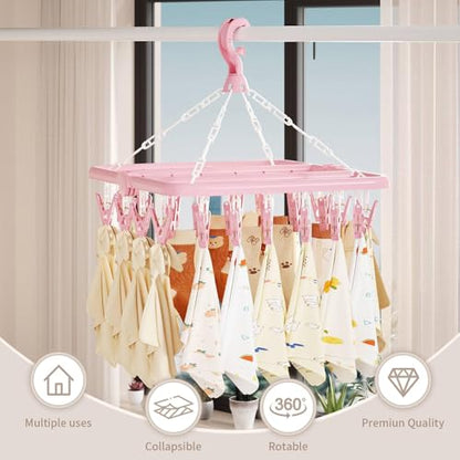 Laundry Drying Rack with 32 Clips, Foldable, Light Blue - color: Light Blue
