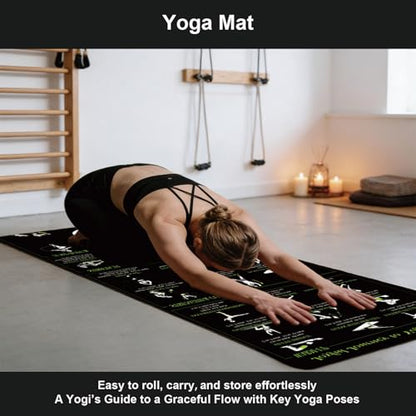 Yoga Mat with Printed Yoga Poses, Non-Slip Exercise Mat - Home & Gym Use | Includes Lightweight and Portable Exercise Mat, Resistance Bands and Weighted Jump Rope for Pilates, Workout & Stretching - size: 70"x31" (5mm Thickness)