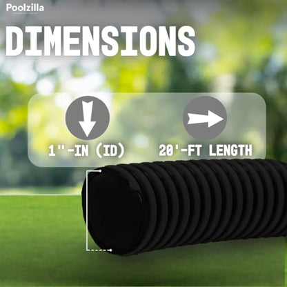 20’ FT Corrugated Pond Hose - 1’’ Inch ID, Flexible Reinforced Water Tubing for Aquariums, Pool Maintenance, Ponds, Fountains, Gardens, and other Aquatic Features