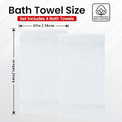 Infinitee Xclusives 100% Ring-Spun Cotton Bath Towels for Bathroom - Pack 4 - color: Brilliant White, size: Bath Towels - 4 Pack