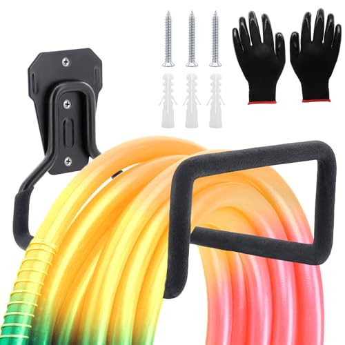 1 Pack Garden Hose Holder, Hose Reel Heavy Duty Hose Hanger, Wall Mounted Water Hose Holder Outdoor/Indoor Metal Durable Hose Hooks Ideal for Water Hose Storage Garden Yard Hold Max 77 Lbs- Black