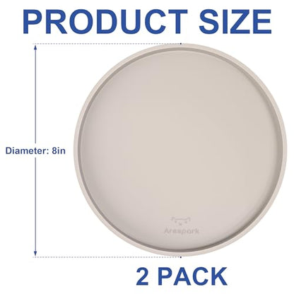 Arespark Cat Food Mat, Set of 2 Nonslip Waterproof Feeding Bowl Silicone Mats with Raised Edges for Food Water Prevent Spills, Round Eating Plates Tray for Dog Cat Puppy Kitten, 8'' x 8''