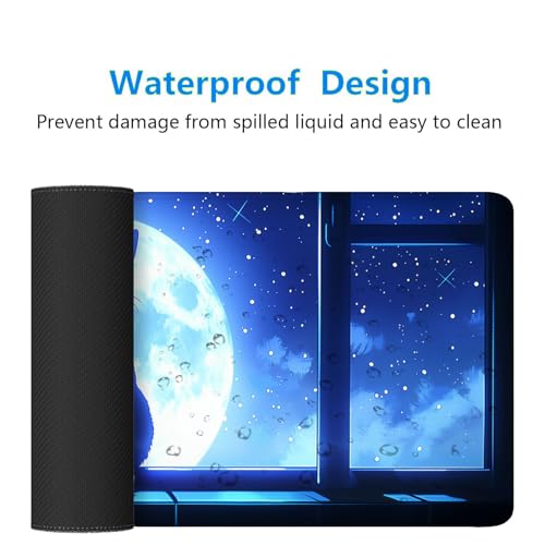 Anime Cat Desk Mat Gaming Mouse Pad Cartoon Cute Cat Looking Moon Large Gaming Mouse Mat with Stitched Edges,Non-Slip Waterproof Rubber Base Mous Mat Office Computer Keyboard Laptop Home 31.5"x11.8" - color: Anime Cat_007, size: 11.8" x 31.5"