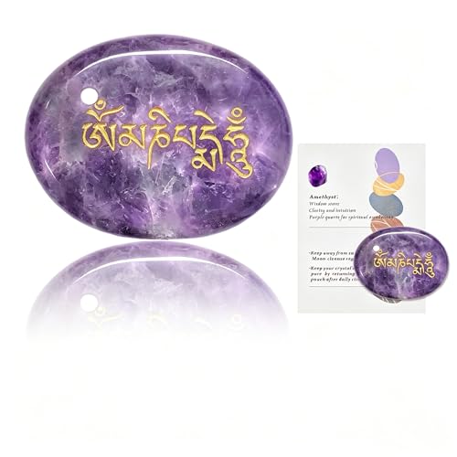 Thumb Worry Stone for Anxiety Amethyst Crystal Healing Crystals, Inspirational Gifts,Meditation Stone,Stones with Inspirational Words - color: Purple