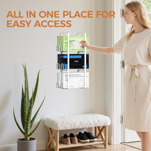 Glove Holder Dispenser for Wall Mount, White Metal Disposable Latex Gloves Holder for Lab, Wall-Mounted Rubber Box Holder, Tissue Rack for Kitchen and Garage - color: White