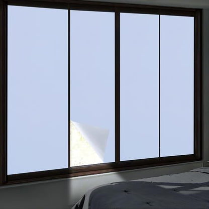 White Thickened Total Blackout Window Film, Sun Heat Blocking Privacy Cover for Glass, Removable Opaque Sun Blocking Heat Control Room Home Day Sleep Light Blocker 11.8"x78.7" - color: White, size: 11.8" x 78.7"
