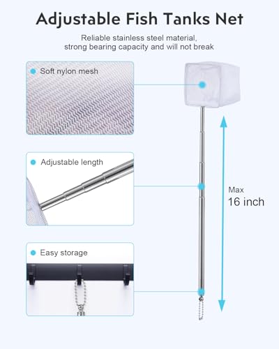 URUQ Fish Tank Cleaning Kit: Algae Scraper for Aquariums Glass Scrubber Cleaner Tools with Handle - 7 in 1 Betta Fish Tanks Cleaning Accessories Set Including Fishing Net Sponge Brush Pump Brush
