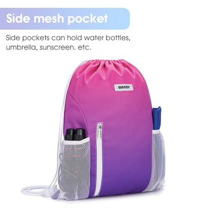 WANDF Drawstring Backpack, Gym Sackpack for Sports - color: Rose Red