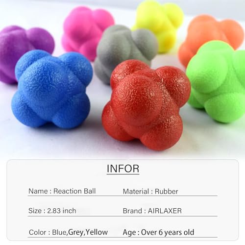 AIRLAXER Reaction Ball,Reflex Ball for Hand Eye Coordination Training,2.83 inch,Pack of 3-Blue,Yellow,Grey