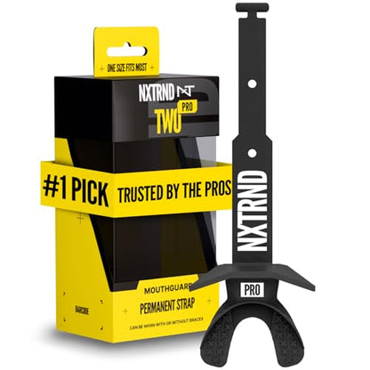 Nxtrnd Two Pro Football Mouth Guard, Permanent Strap, Fits Adult & Youth (Black) - color: Black Pro