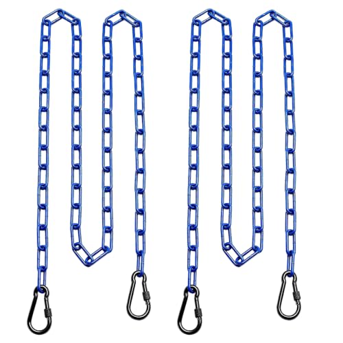 2 Swing Chains Heavy Duty (63") Fully Plastic Coated with 4 Free Quick Links Anti-Rust Iron Link Chains for Playground Kids Tree Swing Seat Accessories and Replacement (Blue) - color: Blue, size: 63inch-2Pack