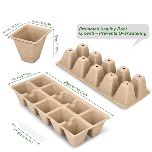 200 Cells Peat Pots, Seed Starter Trays Planting Trays for Seedlings, 20 Pack Germination Trays Peat Pot with 20 Labels
