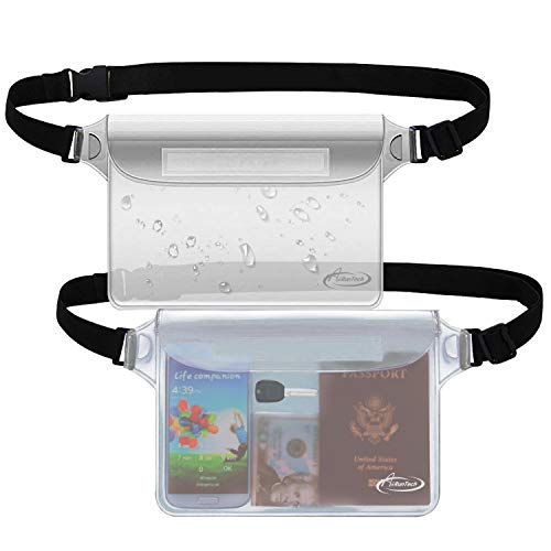 AiRunTech Waterproof Pouch with Waist Strap (2 Pack) | Beach Accessories Best Way to Keep Your Phone and Valuables Safe and Dry | Perfect for Boating Swimming Snorkeling Kayaking Beach Pool Water Park - color: Clear + Clear