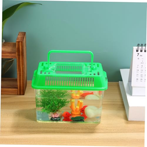 Portable Mini Plastic Fish Tank Aquarium with Handle Clear Transparent Design Easy to Clean for Temporary Use and Travel with Lid