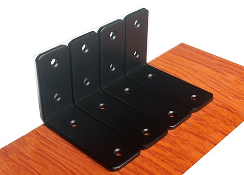 4 Pack - L 4" x H 3" x W1.5, 5mm Thick Black L Shelf Bracket, Iron Shelf Brackets, Metal Shelf Brackets, Floating Shelf, Shelf Supports with Screws - size: 4''x3'', style: Black 4 Pack