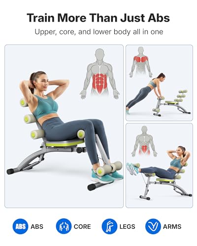 MERACH Ab Machine, Adjustable Ab Trainer, Sit Up Exercise Equipment 300LBS - color: Gray Green