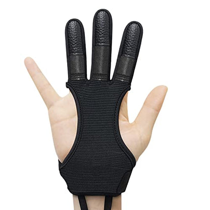 Seektop Archery Gloves Shooting Hunting Leather Three Finger Protector - color: Update Black, size: X-Large