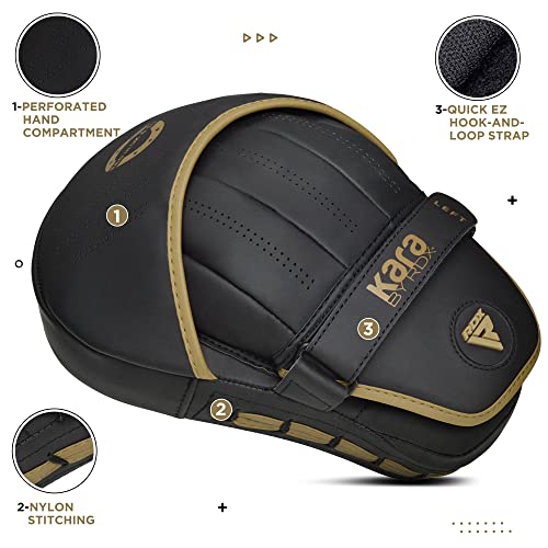 RDX Kids Boxing Pads and Gloves Set, Maya Hide Leather Kara Junior Hook and Jab Curved Focus Mitts Punching Gloves for MMA - color: GOLDEN