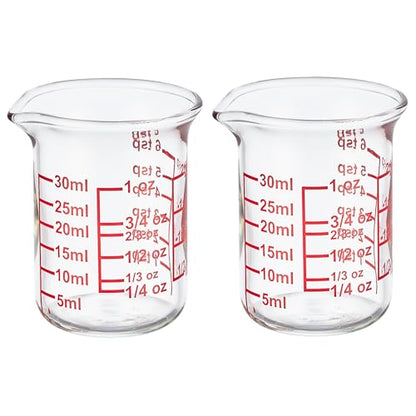 High Borosilicate Glass Measuring Cup with V-Shaped Spout, 30ml (1oz) | Pack of 2 – Precision Glass Measuring Cup for Kitchen & Bar