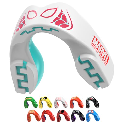 Marvel Spider-Gwen Mouth Guard, Dual Layer Mouthguard for Adults with Case, Easy Fit Remoldable Mouthpiece for Football, Boxing, Lacrosse, MMA, Basketball & All Contact Sports (Adult 12+ Years, White) - color: Spider-gwen, size: Adult (12+ Years)