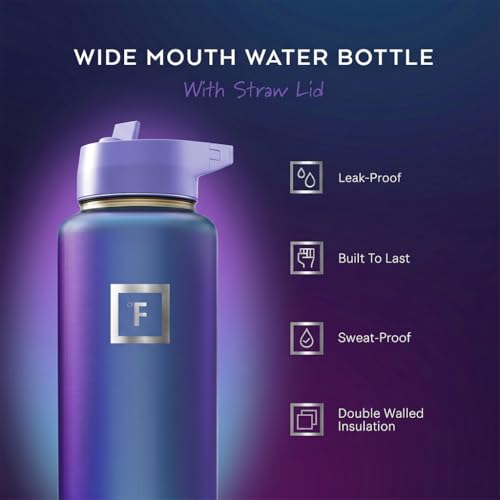 IRON °FLASK 40 oz Wide Mouth Water Bottle with Straw - color: Aurora, style: Straw - 40 Oz (1 Lid)