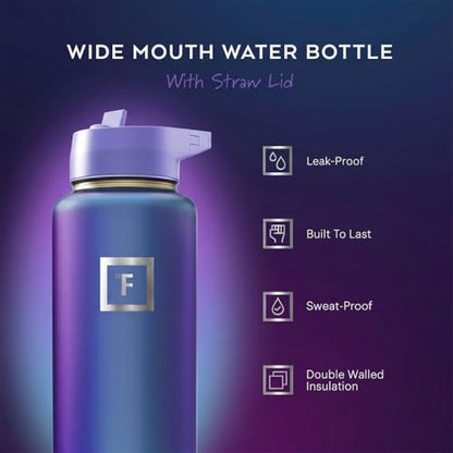 IRON °FLASK 40 oz Wide Mouth Water Bottle with Straw - color: Aurora, style: Straw - 40 Oz (1 Lid)