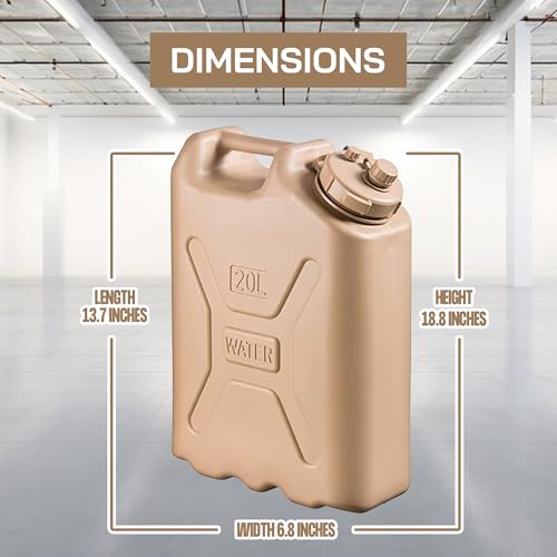 Scepter Portable Military Style Water Storage Jug & Container for Camping, 5 Gallon, Sand - Plastic Beverage and Hydration Dispenser for Outdoor Drinking, RV and Emergency Survival