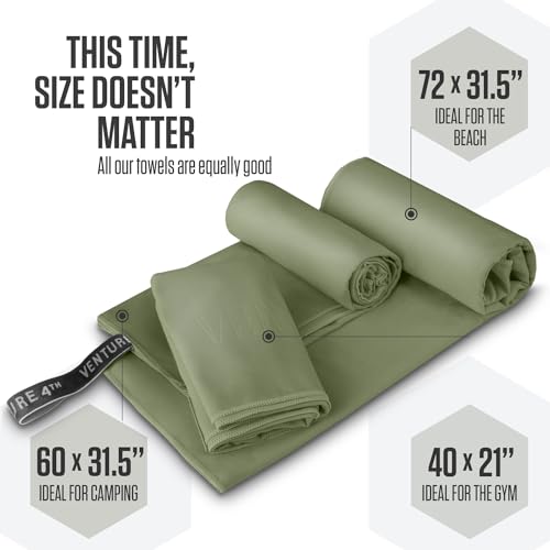 VENTURE 4TH Quick Dry Microfiber Towel for Camping & Gym -Army Green Medium - color: Army Green, size: 40.00" x 21.00"