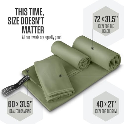 VENTURE 4TH Quick Dry Microfiber Towel for Camping & Gym -Army Green Medium - color: Army Green, size: 40.00" x 21.00"