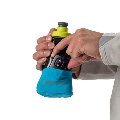 Nathan Running Handheld Water Bottle Adjustable No-Grip Quick Squeeze Lite Hand Strap. Reflective Hydration - color: Finish Lime / Blue Me Away, style: 12oz