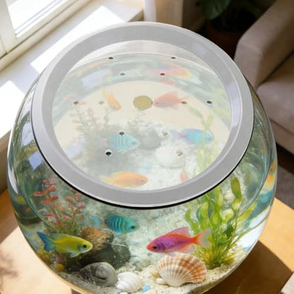 Round Aquarium Cover Lid: 7.48'' Clear Acrylic Aquarium Fish Tank Anti Jump Lid, Multi Hole Efficient Water Maintenance for Turtles Reptiles Shrimps Fish