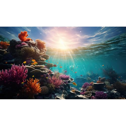Deep Ocean Fish Tank Background Under The Sea Soft Coral Reef Aquarium Background Underwater Aquatic Plants Sunray Terrarium Backgrounds Deep Sea Floor Tropical Fish Tank Backgrounds Decors 24x12in - color: Undersea Purple, size: 24(W)x12(H)inches/ 60(W)*
