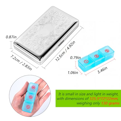 Pill Organizer with 3 Compartments 7 Day Metal Pill Box for Fish Oil/Food Supplements Travel Pill Box. (Rectangle-Silver, Large Rectangle) - color: Rectangle-silver
