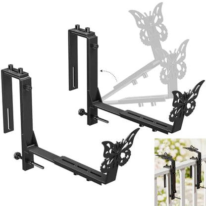 Window Box Brackets, Adjustable Planter Box Brackets, Heavy Duty Flower Railing Planter Bracket for Balcony, with Enhanced Bottom Support, Perfect for Deck, Fence and Garden - Black (2 Pack) - color: 2 Pcs - Black
