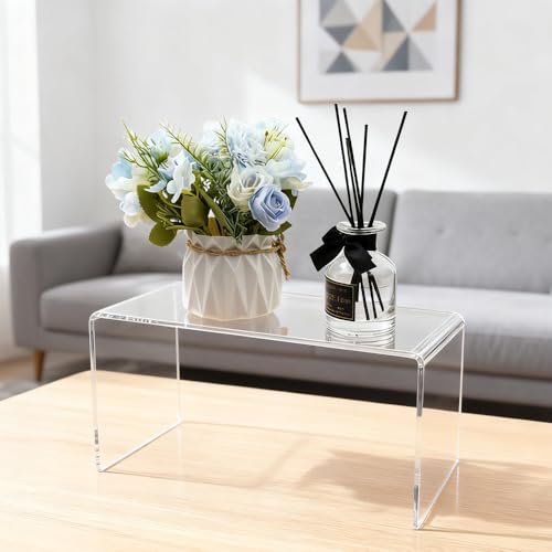 2 Pcs Extra Large Acrylic Display Risers, Clear Rectangular Shelf Stands 5mm Thick for Showcasing Collectibles and Decorative Displays (13*6*7.8)