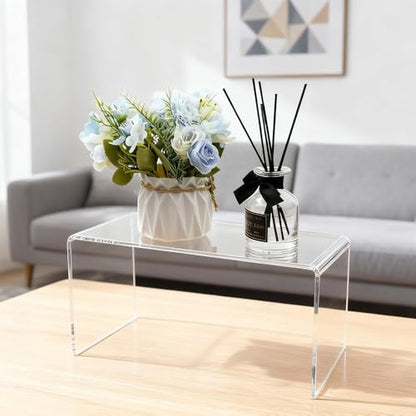 2 Pcs Extra Large Acrylic Display Risers, Clear Rectangular Shelf Stands 5mm Thick for Showcasing Collectibles and Decorative Displays (13*6*7.8)