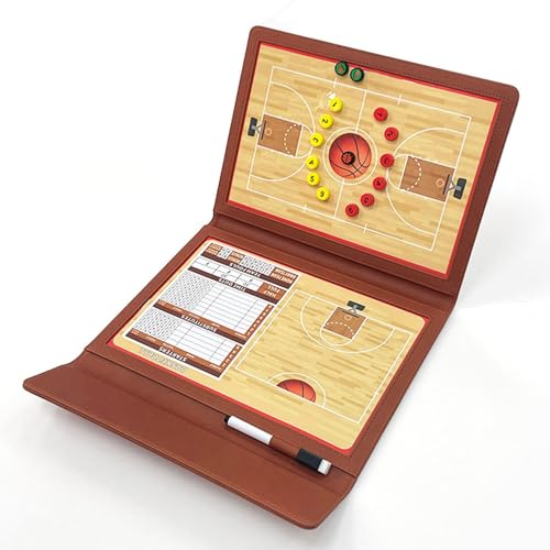 JIANNA Basketball Coach Board 12.6"x9.45" Foldable PU Dry Erase w/Magnets | 2 erasable pens + magnetic player markers