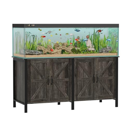 VOWNER 100-150 Gallon Fish Tank Stand with Power Outlet, Heavy Duty Aquarium Stand with Cabinet Storage for Fish Tank, Turtle Tank, Reptile Terrarium, 60" L*23.6" W Tabletop, 2200 LBS Capacity, Grey - color: Grey