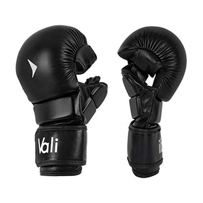 Vali MMA Hybrid Gloves Shooter for Sparring Grappling Training in Martial Arts - color: Black, size: Small-Medium