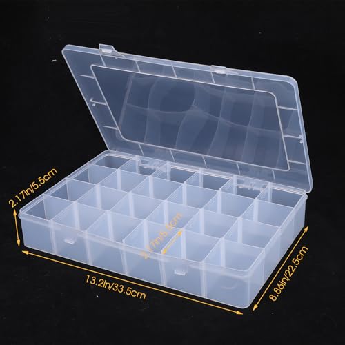 Molain 24 Grids Large Plastic Organizer Box, Clear Storage Box with Adjustable Dividers Container Craft Storage for Jewelry, Art DIY Crafts, Washi Tapes, Fishing Tackle, Beads and Small Parts