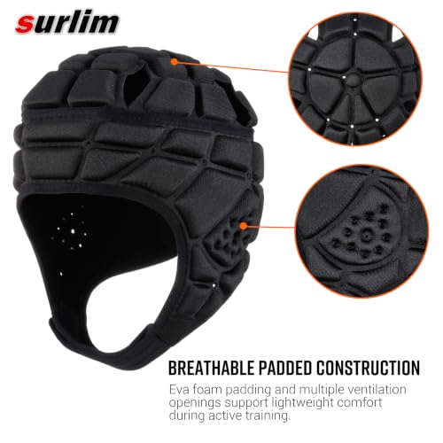 Surlim Soft Shell Flag Football Helmet for Youth, Rugby Scrum Cap Headgear - color: black, size: Medium